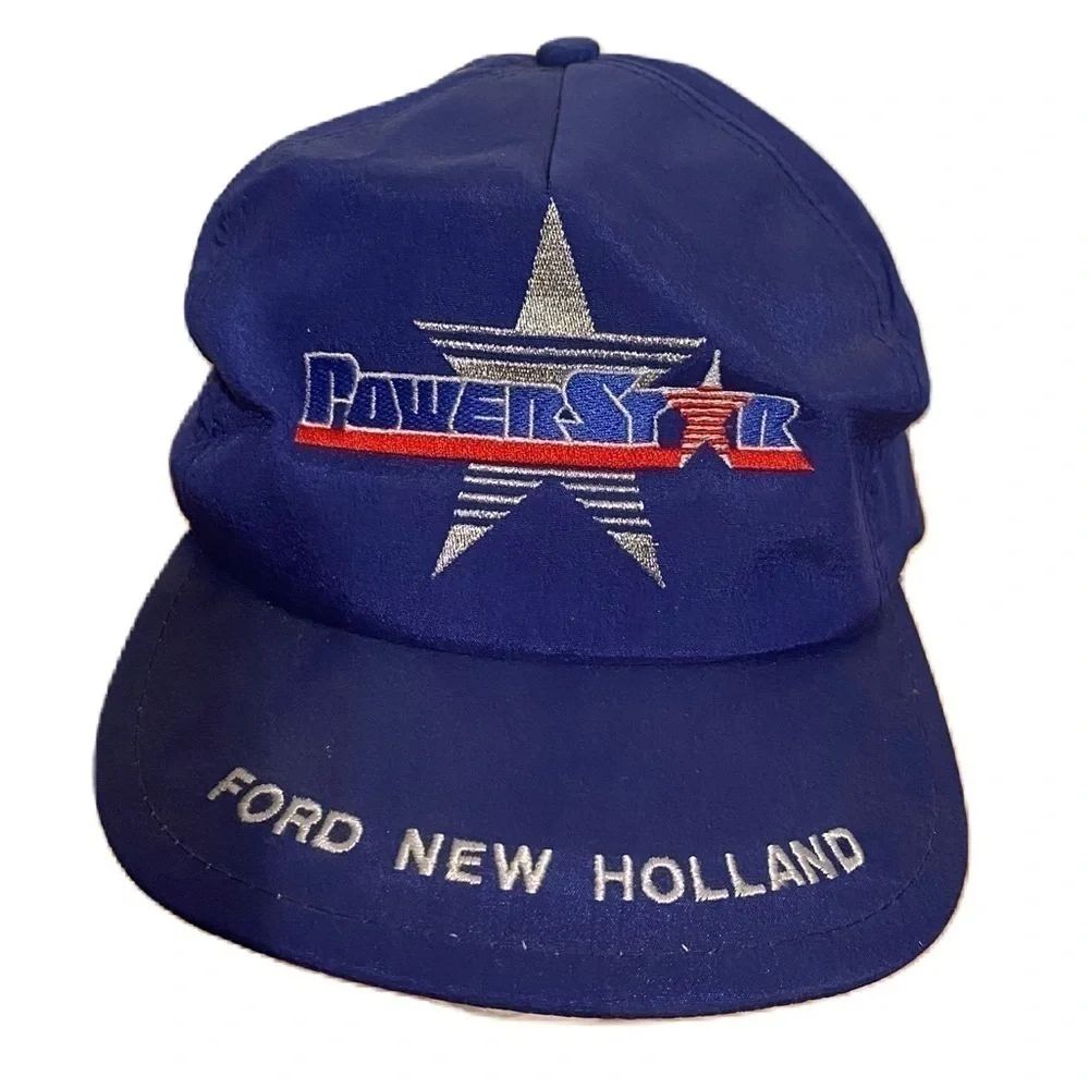 Vintage Powerstar New Holland Snap Back Hat K Products Blue Red Trucker Farming